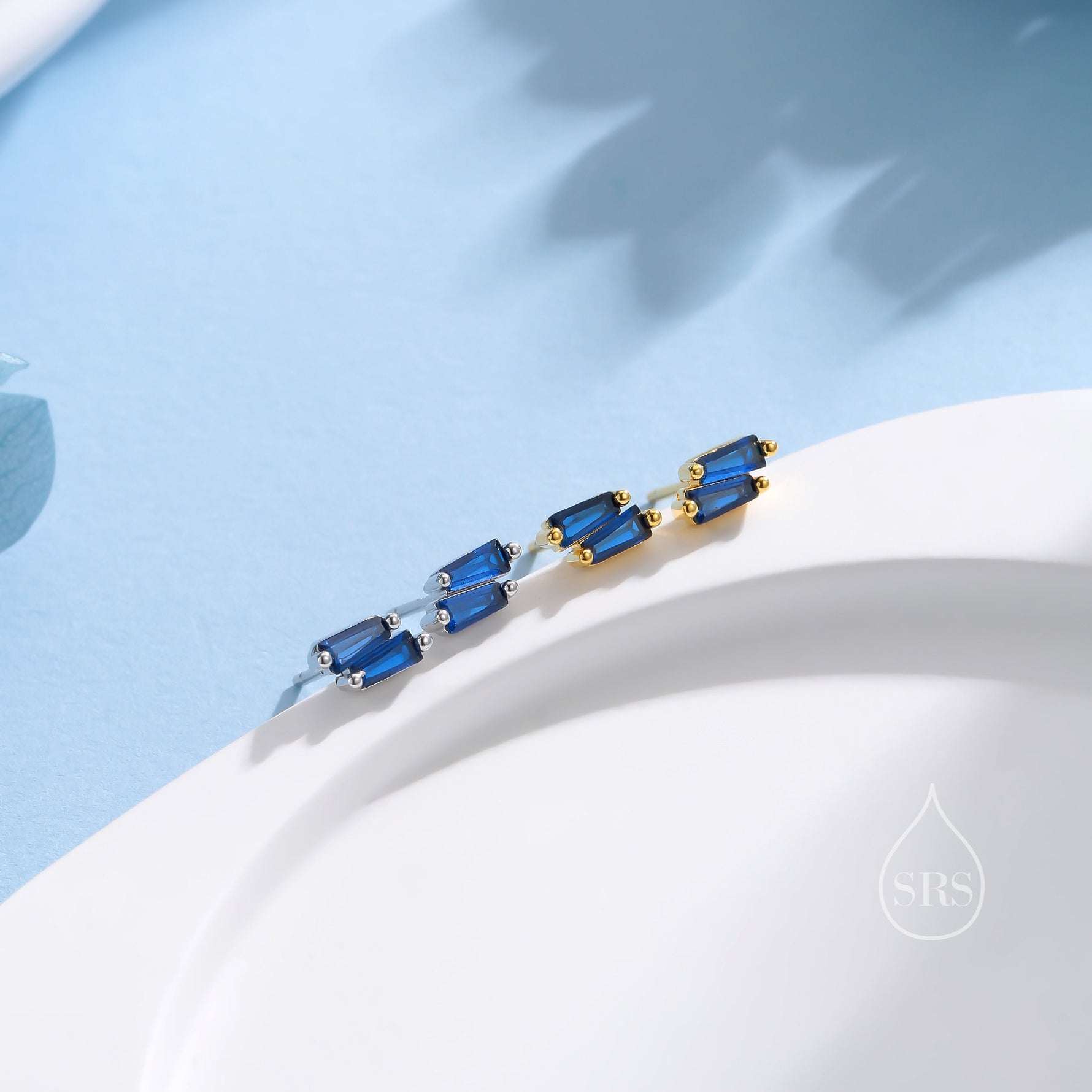 Double Trapezoid Sapphire Blue CZ Screw back Earrings in Sterling Silver, Silver or Gold, Art Deco CZ Cluster Screwback Earrings or Stud,
