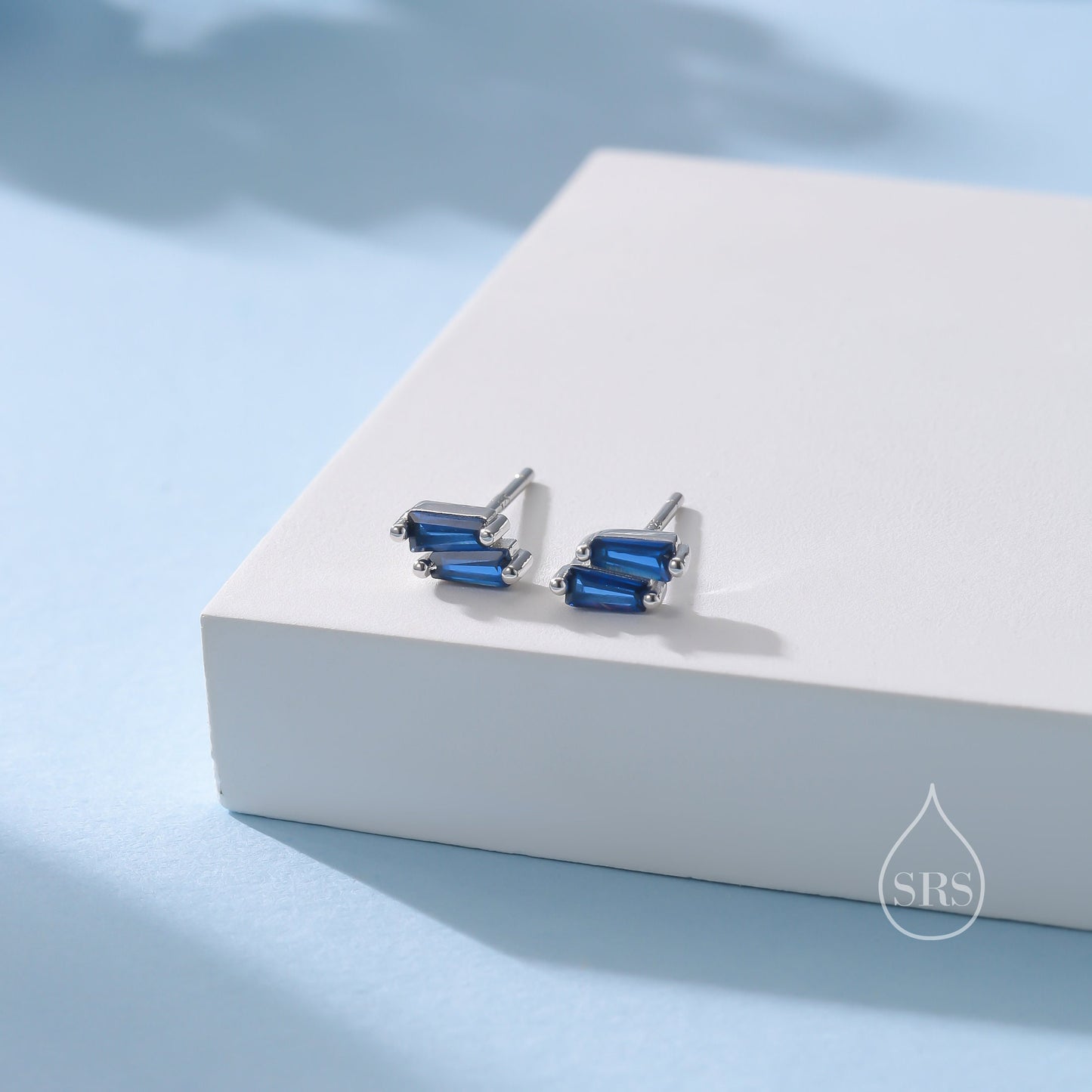 Double Trapezoid Sapphire Blue CZ Screw back Earrings in Sterling Silver, Silver or Gold, Art Deco CZ Cluster Screwback Earrings or Stud,