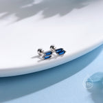 Double Trapezoid Sapphire Blue CZ 18G Screw Back Earrings in Sterling Silver