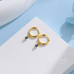 Extra Tiny Sapphire Blue Dotted Droplet CZ Huggie Hoop Earrings in Sterling Silver, Silver or Gold, Geometric Hoop Earrings, Vintage Style