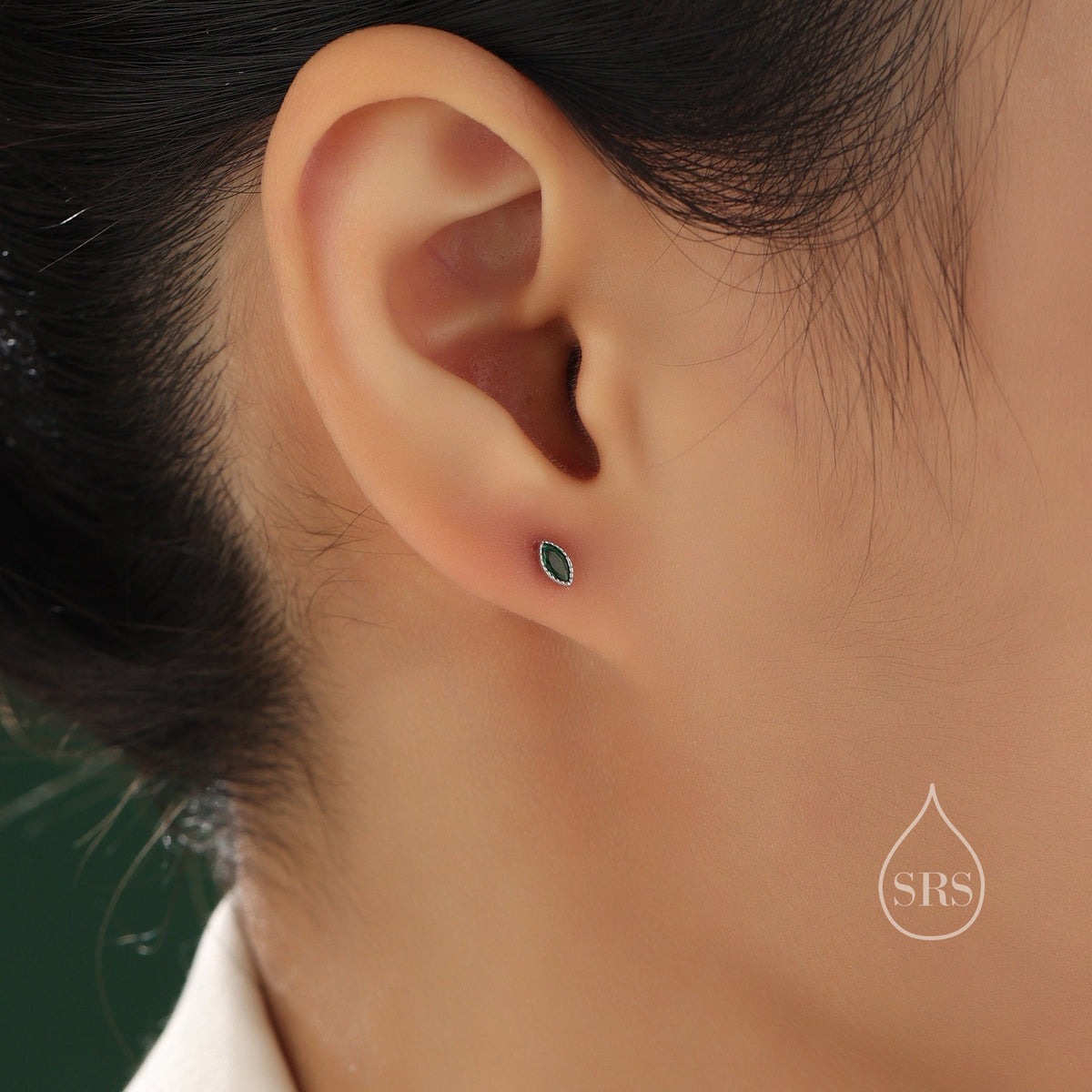 Tiny Emerald Green Marquise CZ Stud Earrings