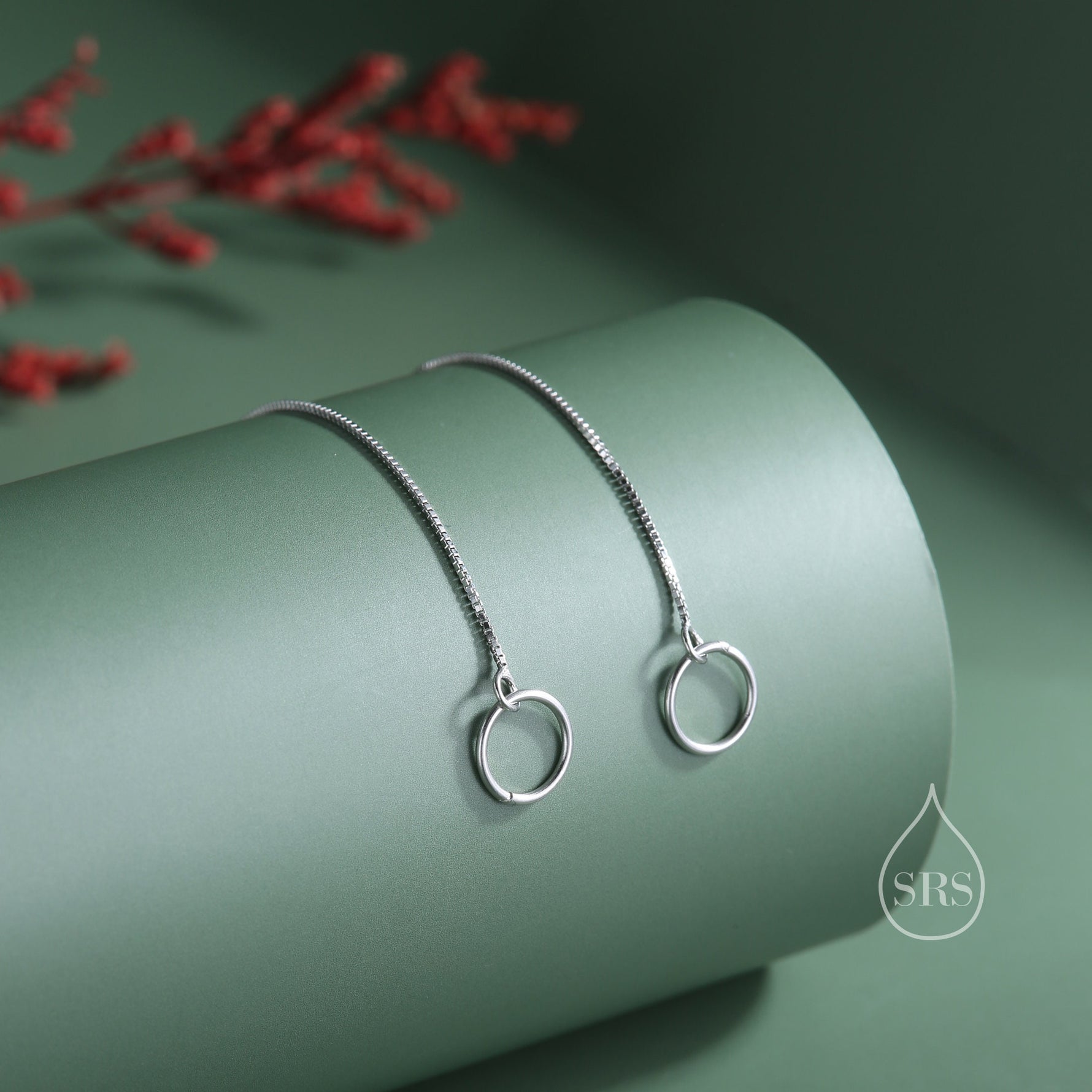 Sterling Silver Circle Ear Threaders, Silver or Gold, Open Circle Threader Earrings