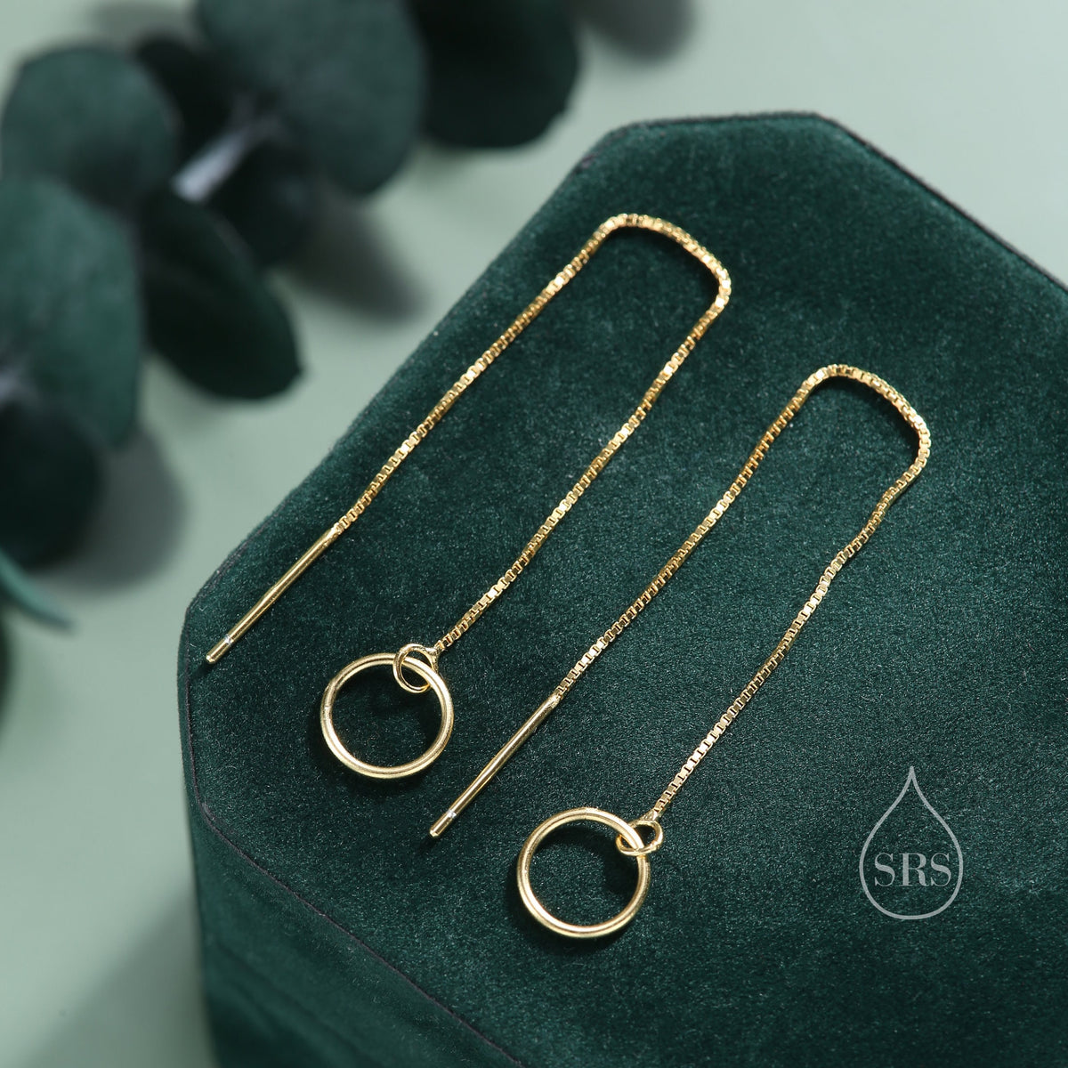 Sterling Silver Circle Ear Threaders, Silver or Gold, Open Circle Threader Earrings
