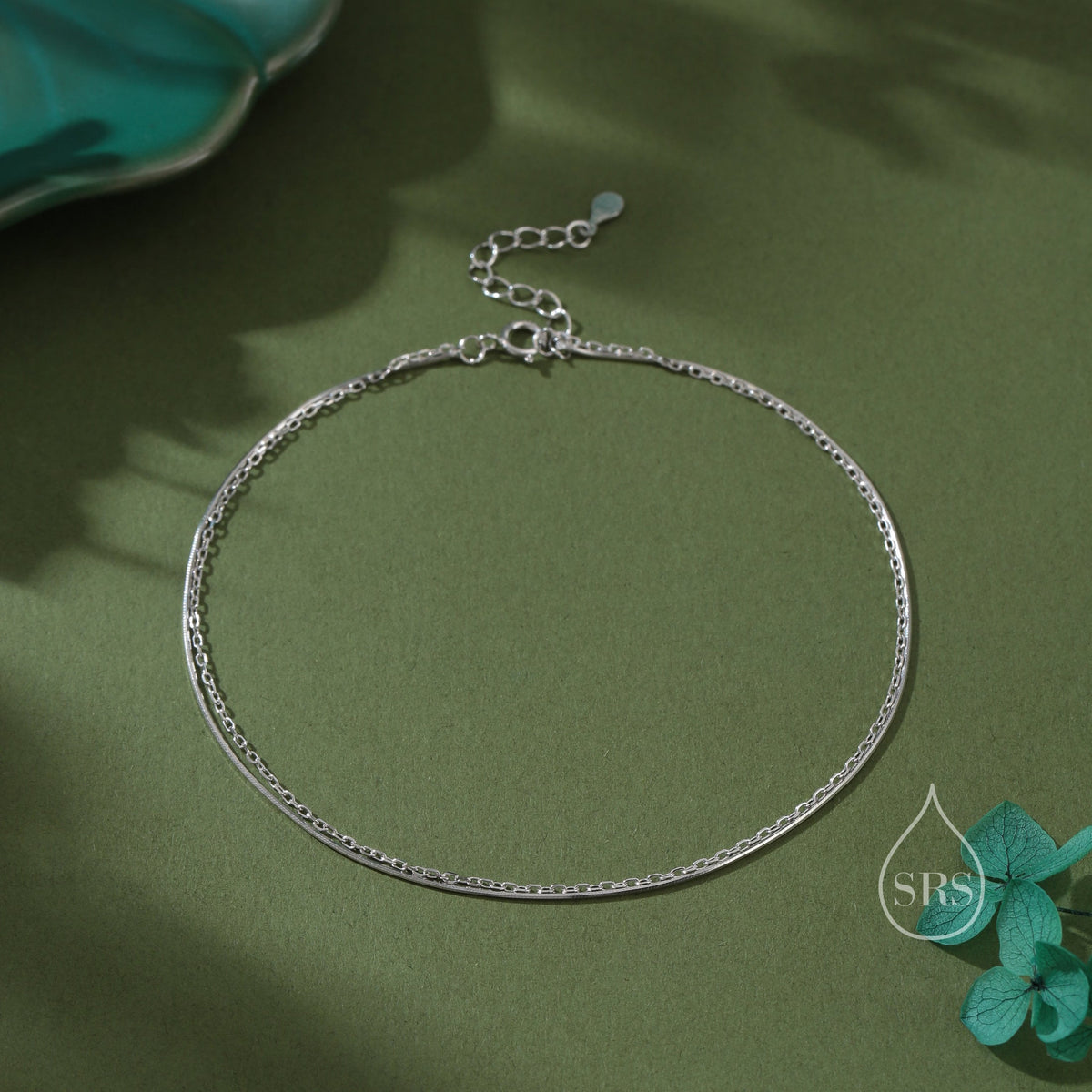 Sterling Silver Double Layer Anklet, Silver or Gold, Two Layer Anklet, Silver Anklet