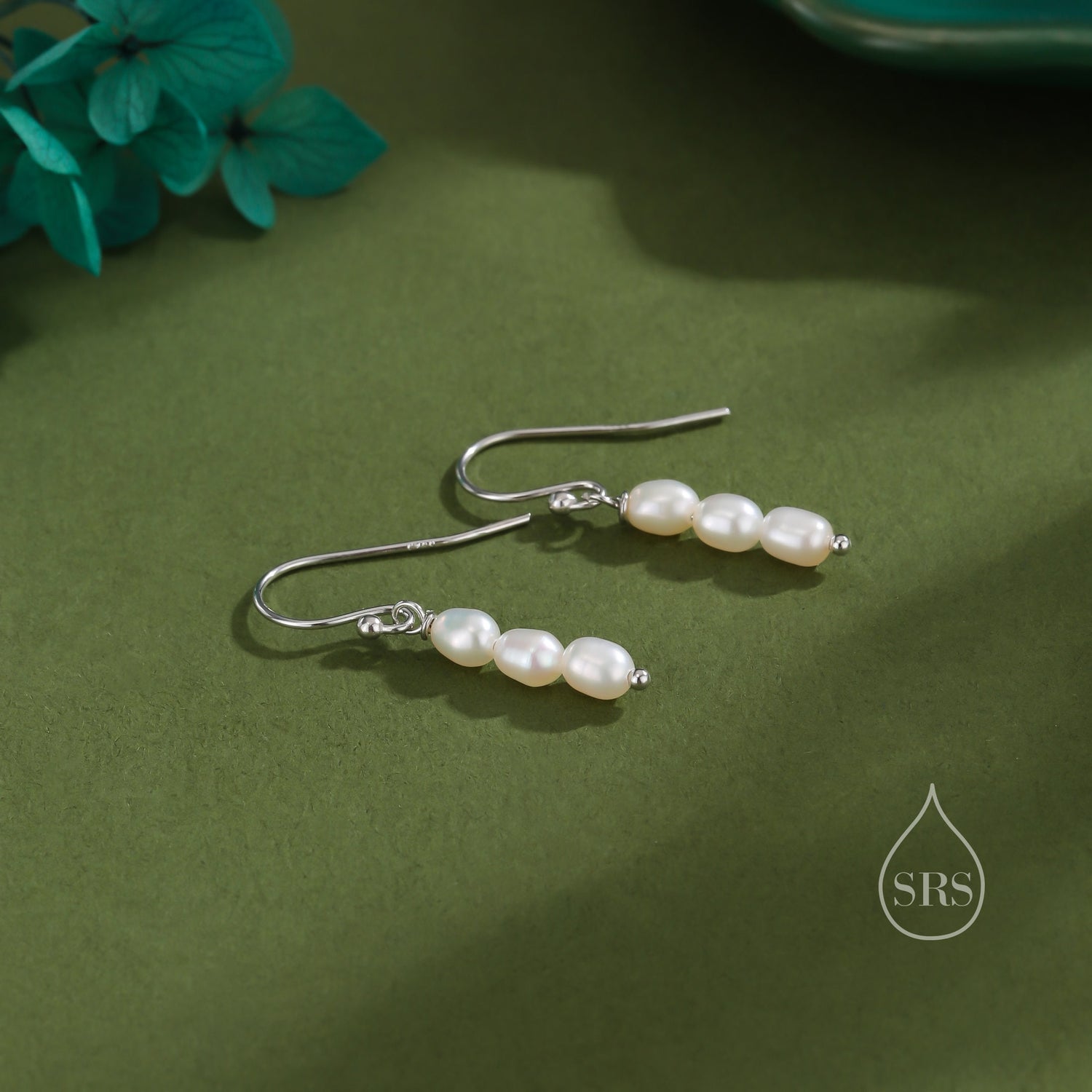 Oval Pearl Trio Drop Hook Earrings in Sterling Silver, Silver or Gold, Irregular Shape Pearl Drop Earrings, Natural Freshwater Pearls