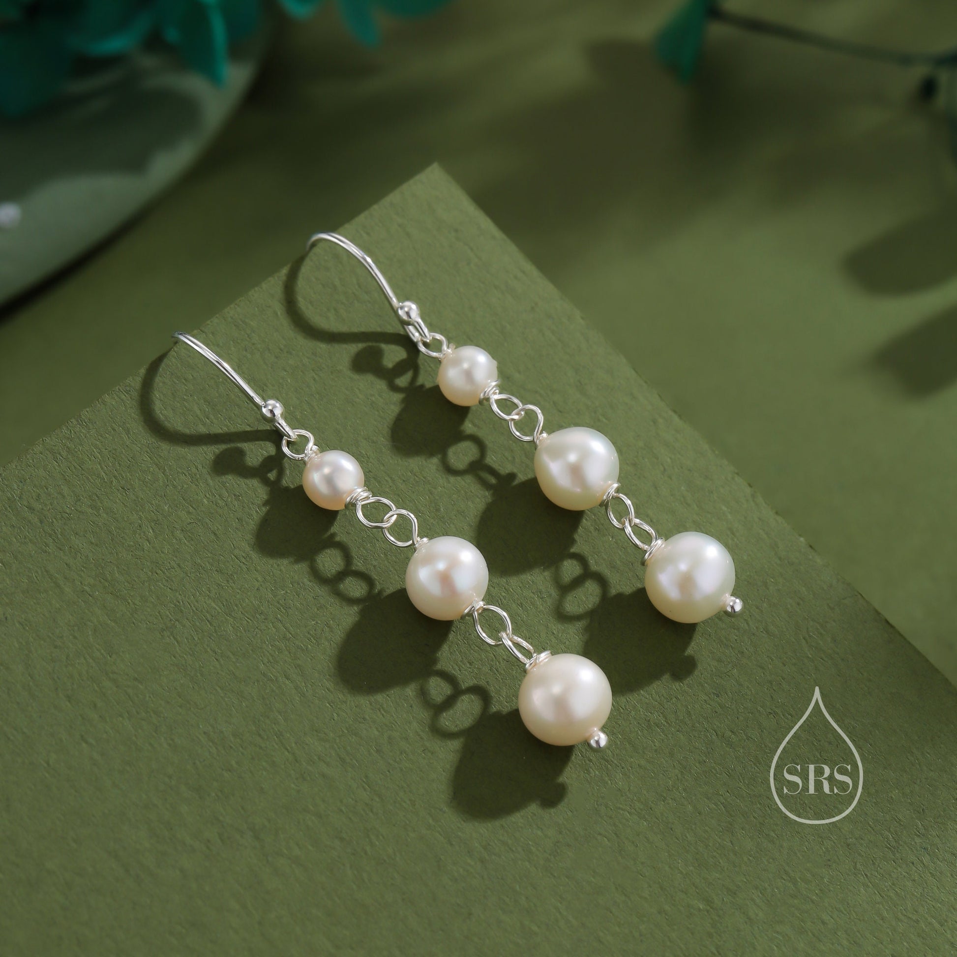 Natural Pearl Trio Drop Hook Earrings in Sterling Silver, Silver or Gold, Irregular Shape Pearl Drop Earrings, Natural Freshwater Pearls