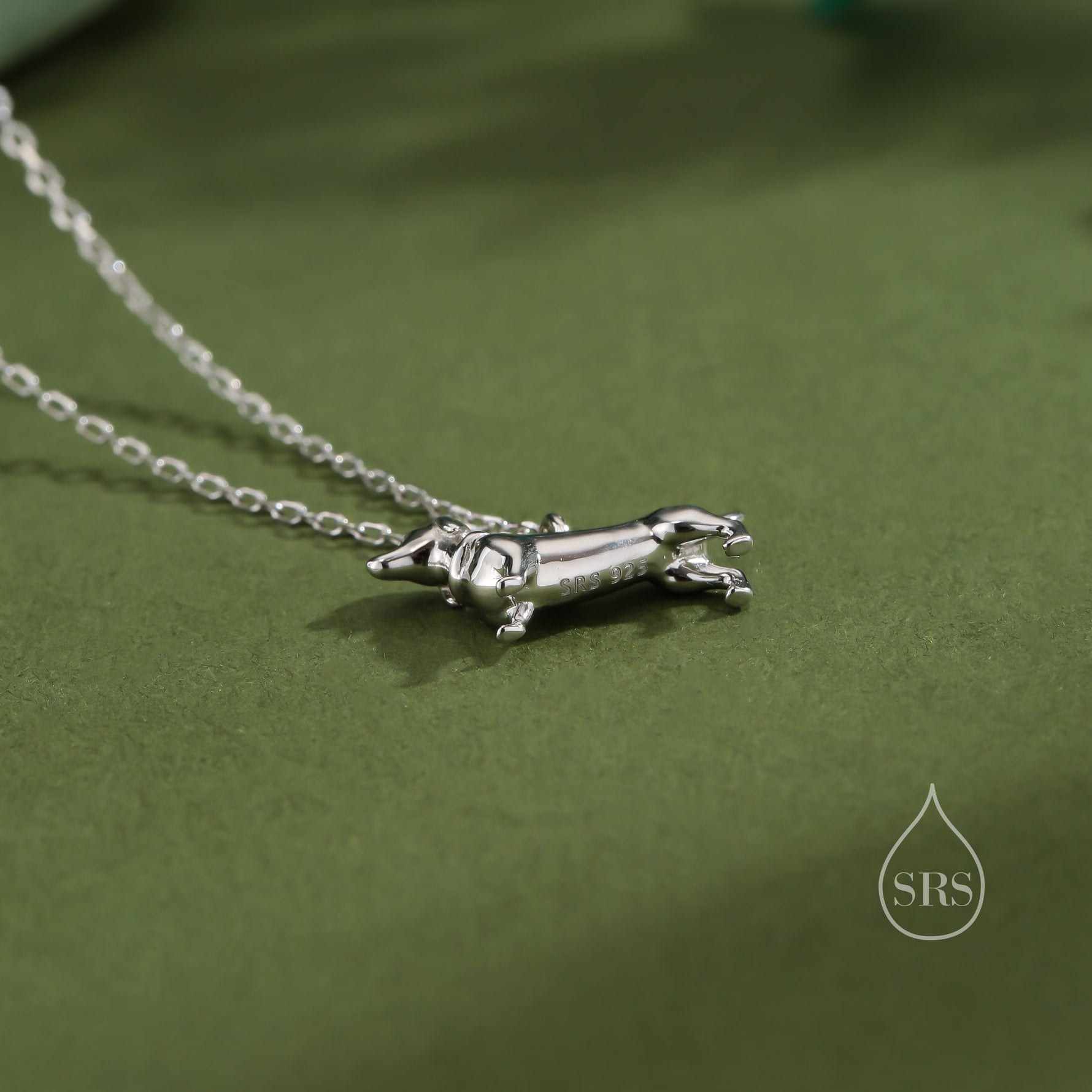 Sausage Dog Pendant Necklace in Sterling Silver, Silver or Gold or Rose Gold, Dachshund Necklace, Fun and Playful Jewellery, Pet Jewellery