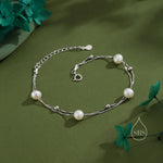 Sterling Silver Delicate Pearl and Silver Ball Beaded Bracelet, Double Layer, Silver or Gold, Real Freshwater Pearls, Natural Pearl Bracelet