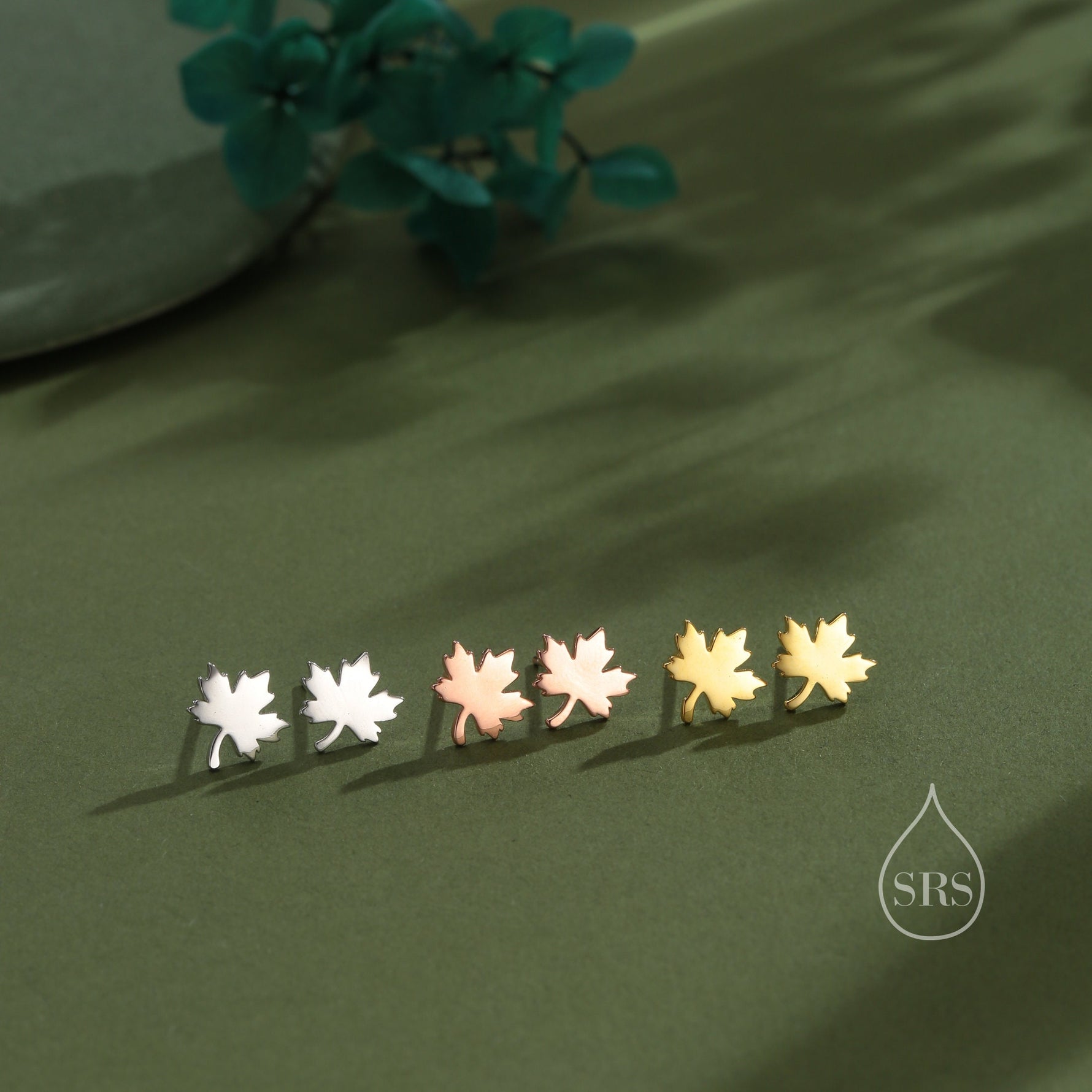 Maple Leaf Stud Earrings in Sterling SilverNature Inspired Flower Earrings -Leaf Earrings, Silver Gold or Rose Gold, Fun, Whimsical