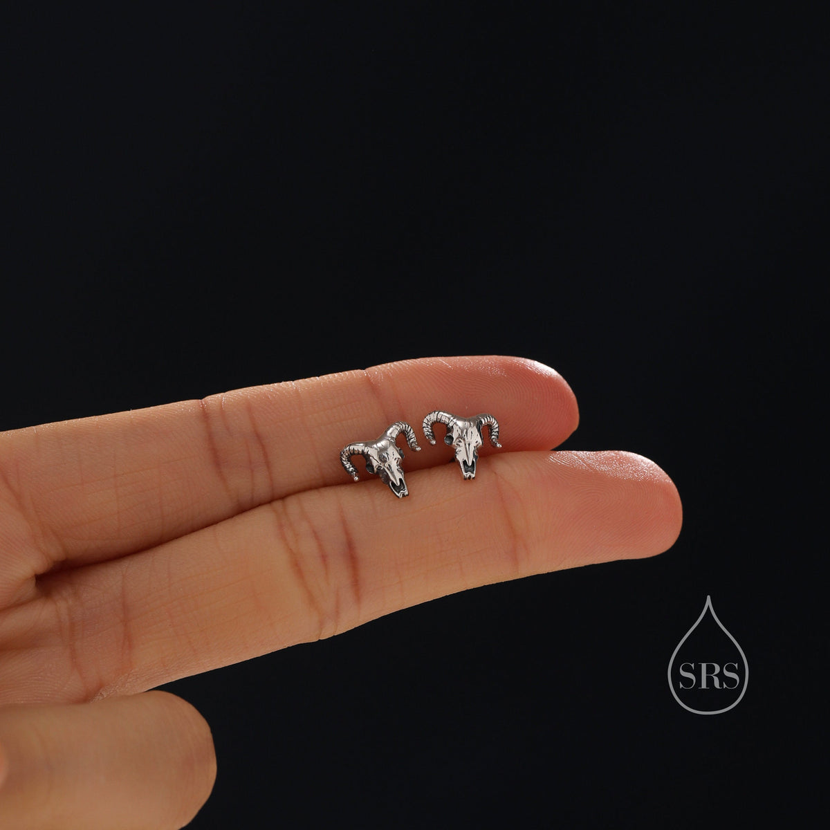 Sterling Silver Tiny Ram Skull Stud Earrings, Silver or Gold or Rose Gold, Ram Skeleton Earrings in Sterling Silver Ram Head Earrings,