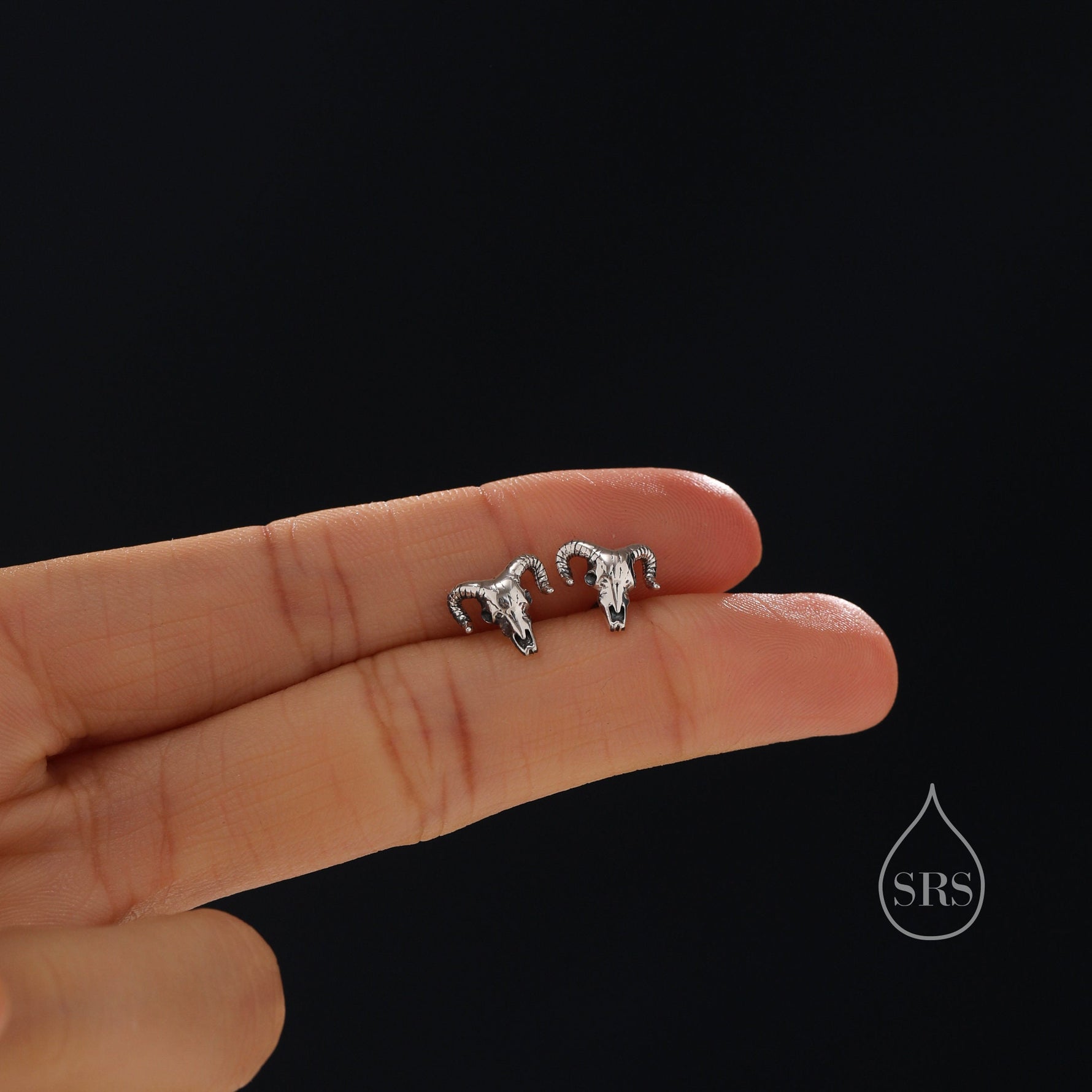 Sterling Silver Tiny Ram Skull Stud Earrings, Silver or Gold or Rose Gold, Ram Skeleton Earrings in Sterling Silver Ram Head Earrings,