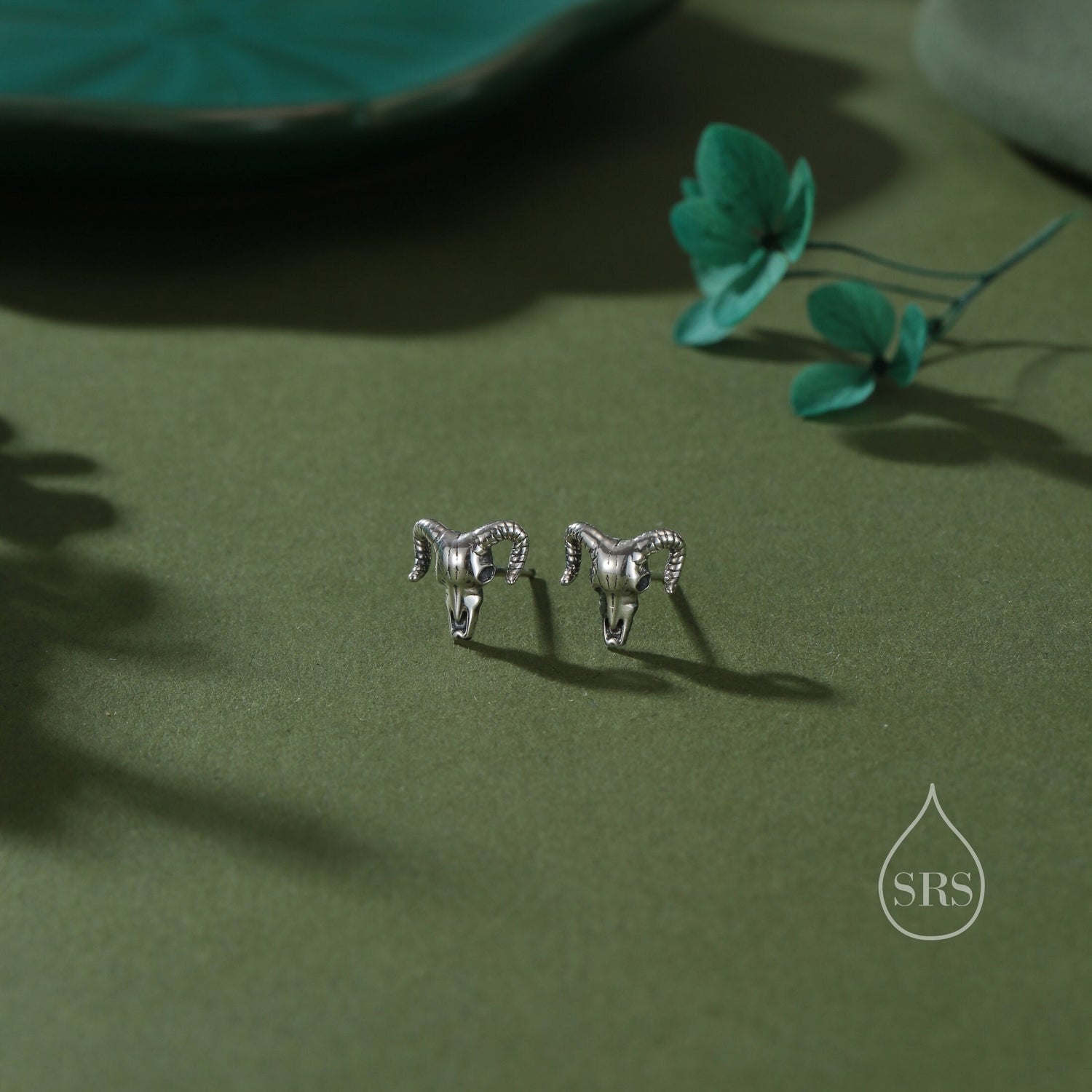 Sterling Silver Tiny Ram Skull Stud Earrings, Silver or Gold or Rose Gold, Ram Skeleton Earrings in Sterling Silver Ram Head Earrings,