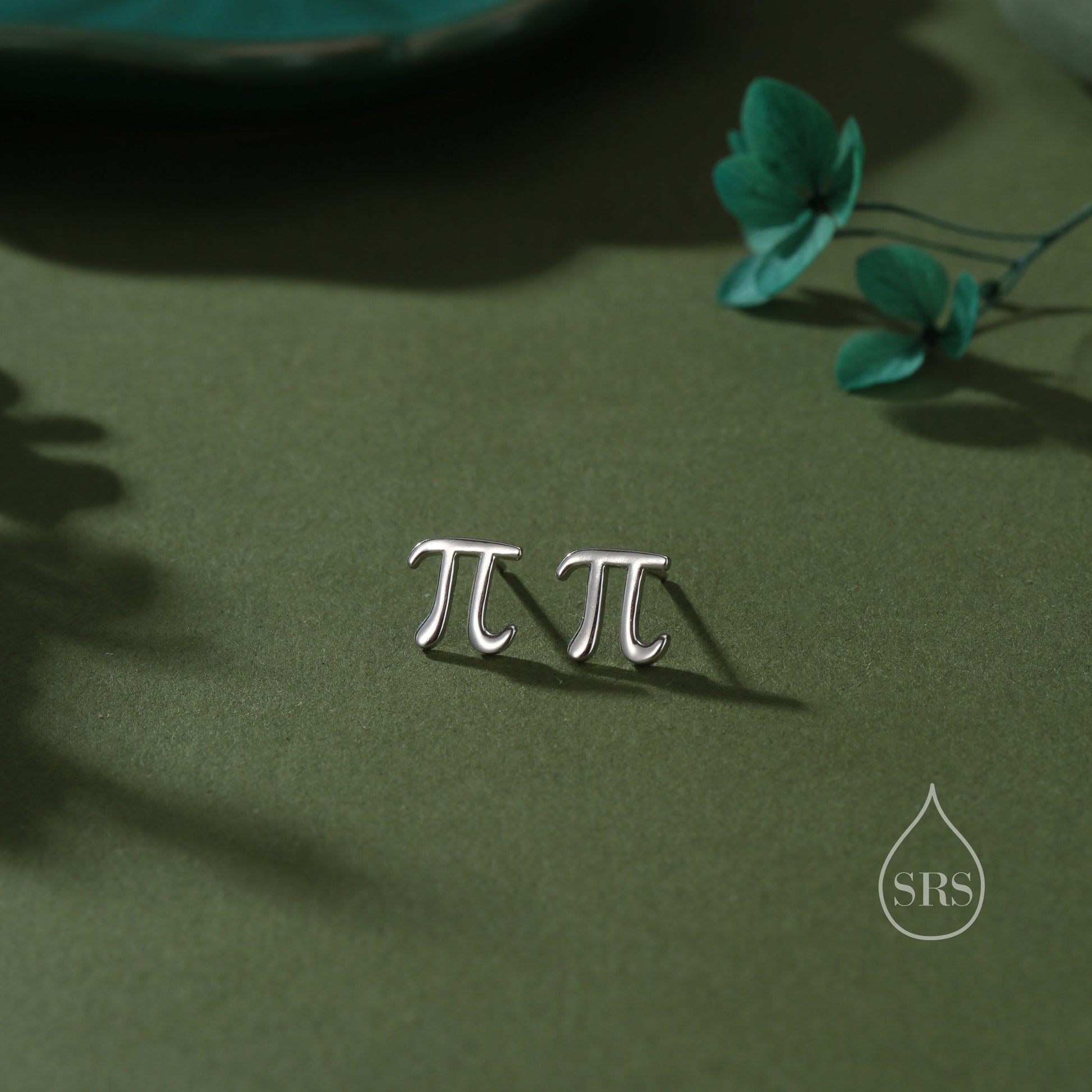 Sterling Silver Pi Stud Earrings - Mathematical Earrings, Silver, Gold or Rose Gold, Math, Geeky, Fun, Cute Fun, Whimsical