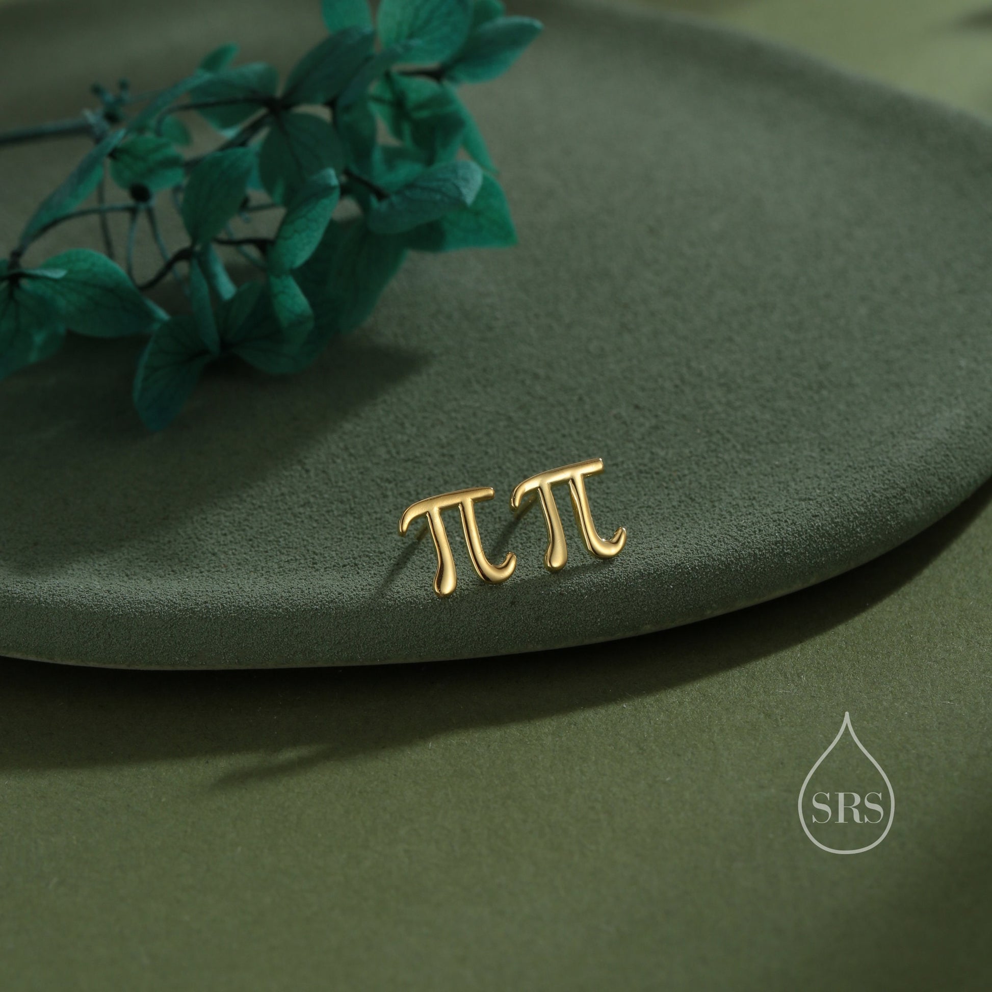 Sterling Silver Pi Stud Earrings - Mathematical Earrings, Silver, Gold or Rose Gold, Math, Geeky, Fun, Cute Fun, Whimsical