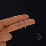 Moon and Dangling Star Stud Earrings in Sterling Silver, Moon and Star Earrings in Sterling Silver, Silver, Gold or Rose Gold