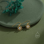 Atom Drop Hook Earrings in Sterling Silver with Simulated Moonstone, Silver or Gold or Rose Gold, Sterling Silver Atom Earrings