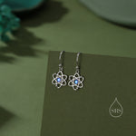 Atom Drop Hook Earrings in Sterling Silver with Simulated Moonstone, Silver or Gold or Rose Gold, Sterling Silver Atom Earrings