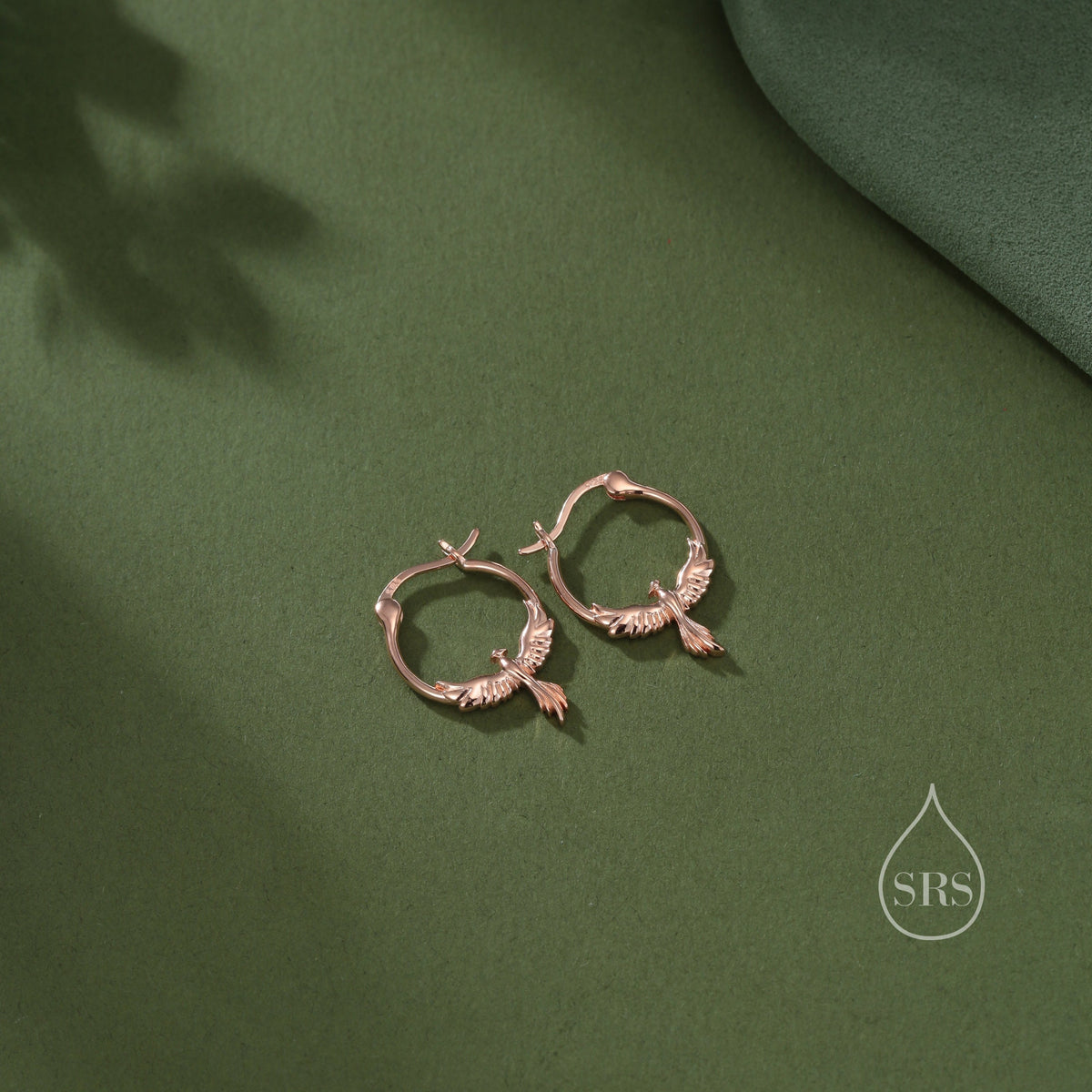 Sterling Silver Phoenix Hoops, Silver, Gold or Rose Gold, Phoenix Earrings, Phoenix Bird Earrings, Phoenix Hoop Earrings, Lever Hoops