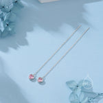 Tiny Pink CZ Heart Threader Earrings in Sterling Silver, 9cm, Silver or Gold, Dainty Heart Ear Threaders, Delicate Heart Threaders