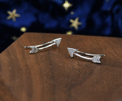 Arrow Crawler Earrings in Sterling Silver with CZ Crystals, Silver or Gold or Rose Gold, CZ Arrow Ear Crawlers, Ear Climbers