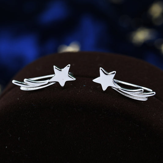 Shooting Star Crawler Earrings in Sterling Silver, Silver or Gold, Star Ear Crawlers, Ear Climbers
