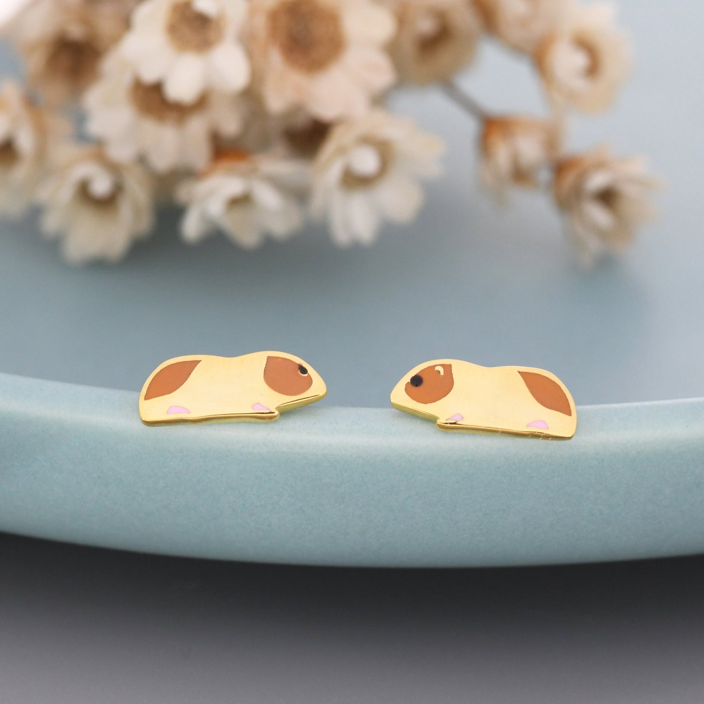 Guinea Pig Enamel Stud Earrings in Sterling Silver, Cute Earrings, Pet Earrings, Pet Jewellery