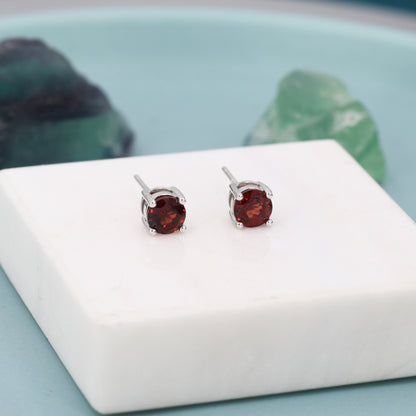 Sterling Silver Natural  Garnet Stud Earrings, 5mm Prong Set, Genuine Garnet Gemstone Stud, Minimalist Style, January Birthstone