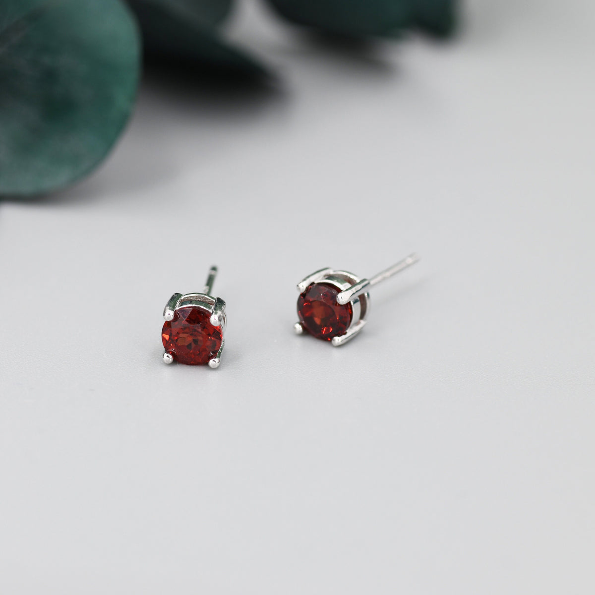 Sterling Silver Natural Garnet Stud Earrings, 5mm Prong Set, Genuine Garnet Gemstone Stud, Minimalist Style, January Birthstone
