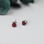 Sterling Silver Natural Garnet Stud Earrings, 5mm Prong Set, Genuine Garnet Gemstone Stud, Minimalist Style, January Birthstone