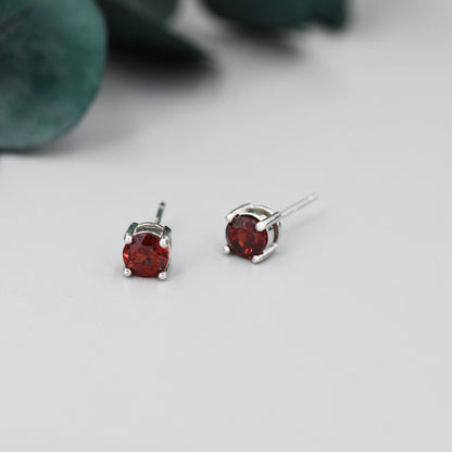 Sterling Silver Natural  Garnet Stud Earrings, 5mm Prong Set, Genuine Garnet Gemstone Stud, Minimalist Style, January Birthstone