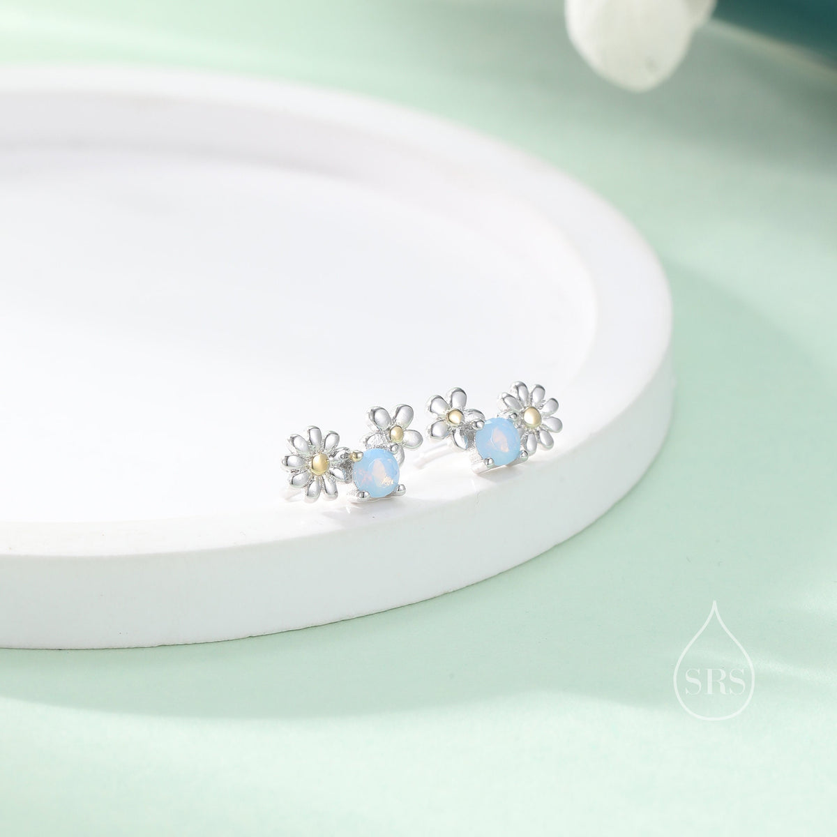 Tiny Forget Me Not Flower Bouquet CZ Stud Earrings in Sterling Silver, CZ Flower Cluster Stud Earrings
