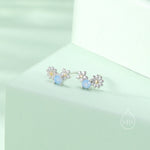 Tiny Forget Me Not Flower Bouquet CZ Stud Earrings in Sterling Silver, CZ Flower Cluster Stud Earrings