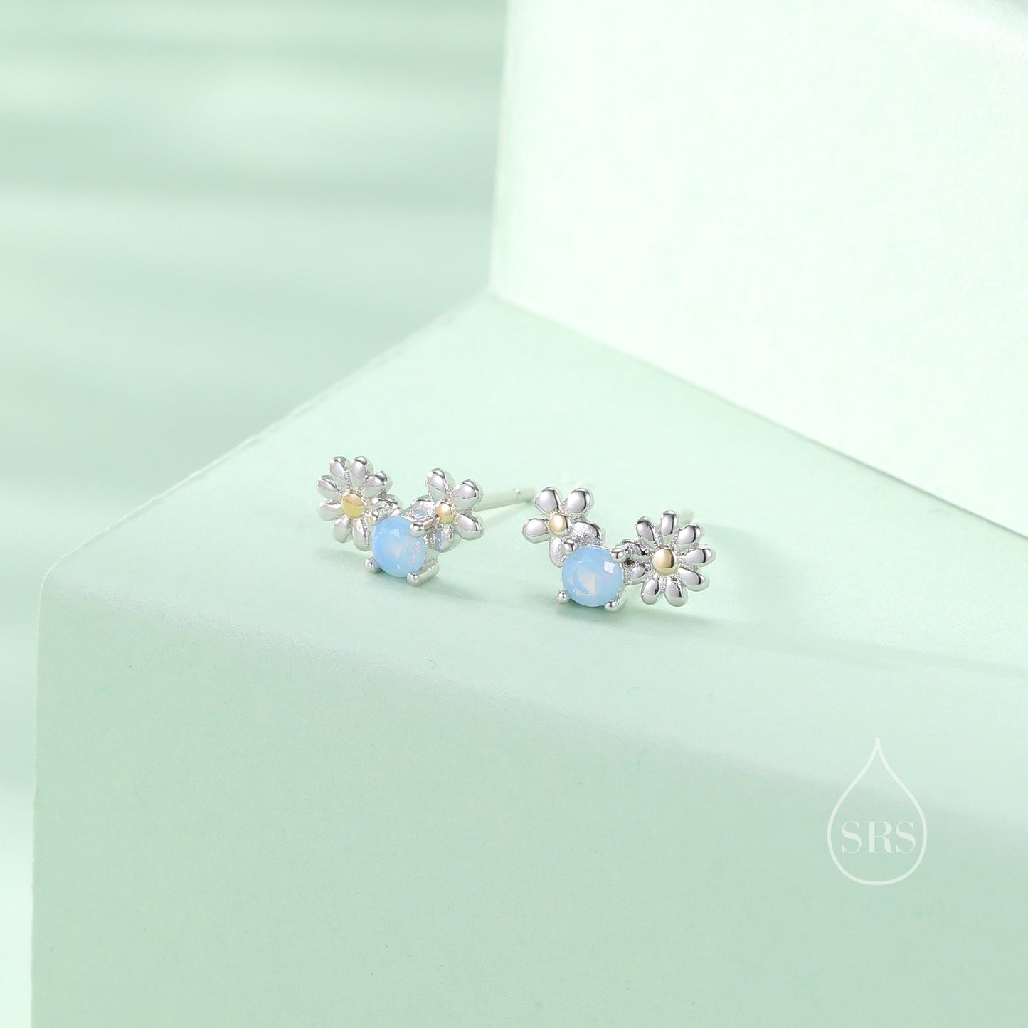 Tiny Forget Me Not Flower Bouquet CZ Stud Earrings in Sterling Silver, CZ Flower Cluster Stud Earrings