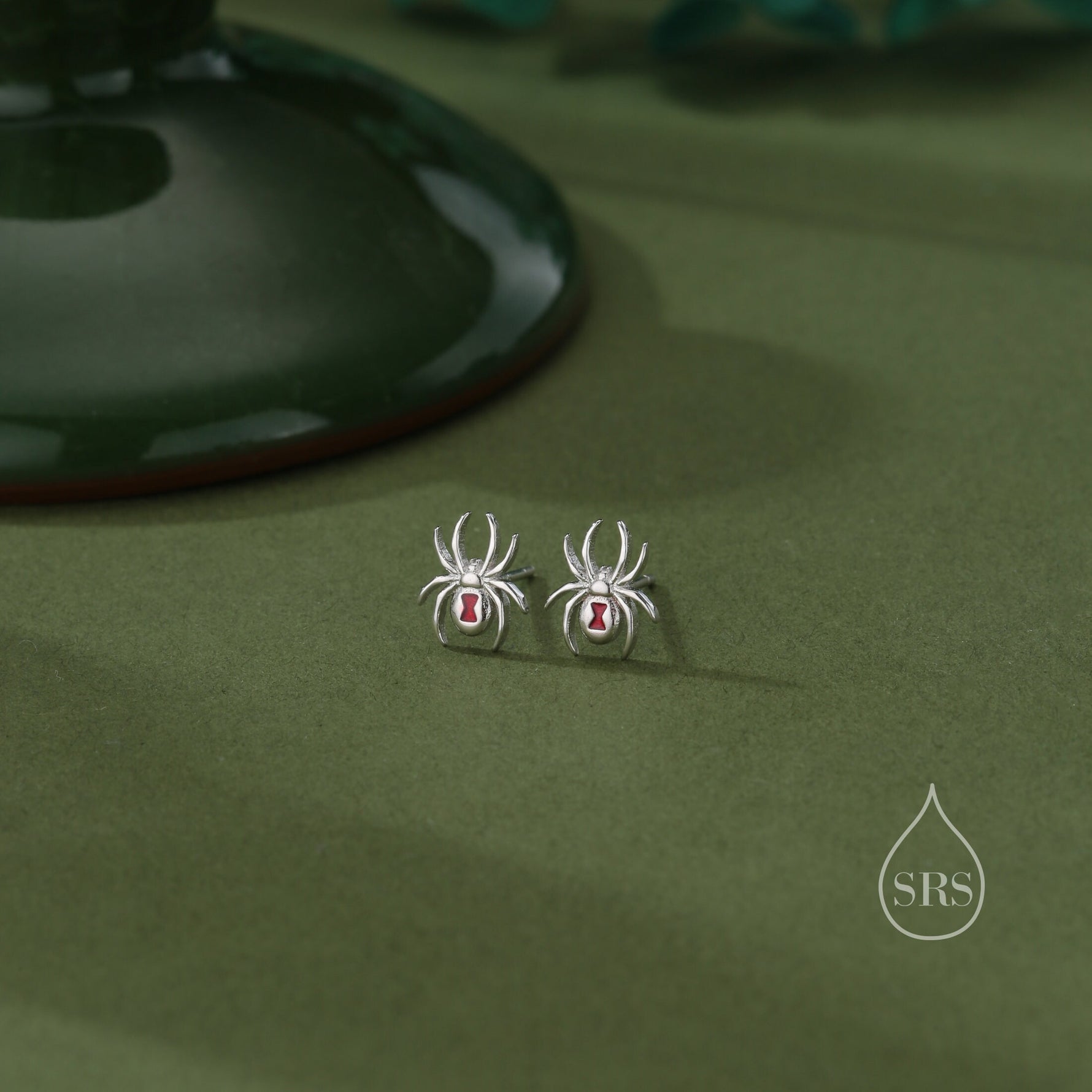 Black Widow Spider Enamel Stud Earrings in Sterling Silver, Silver or Gold,Animal Earrings, Nature Inspired, Insect Earrings