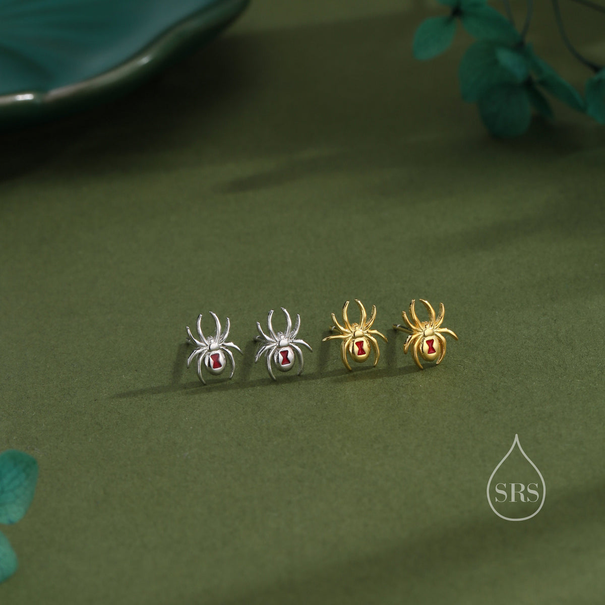 Black Widow Spider Enamel Stud Earrings in Sterling Silver, Silver or Gold,Animal Earrings, Nature Inspired, Insect Earrings