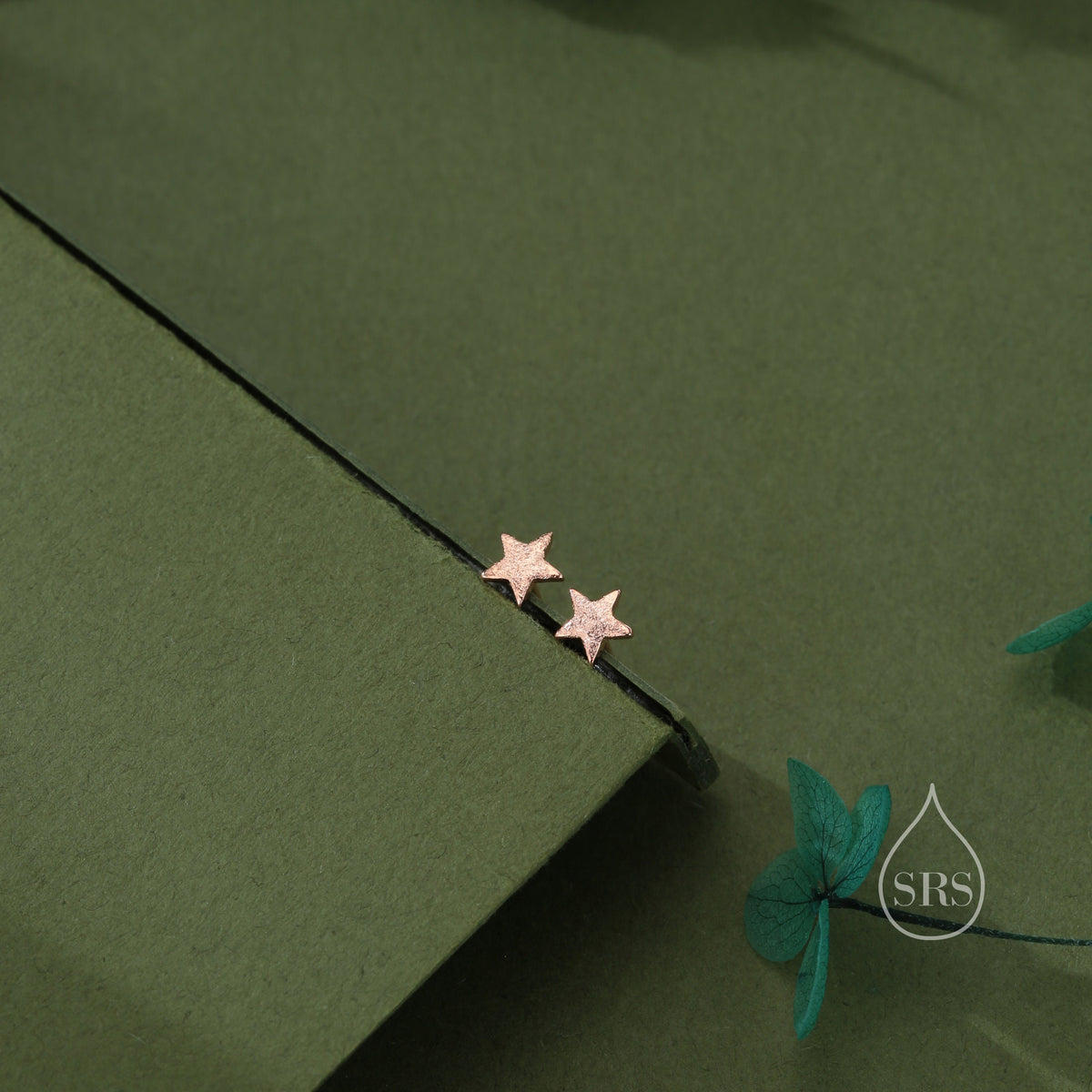 Sterling Silver Tiny Little Textured Star Stud Earrings - Cute Fun Minimalist Geometric Jewellery - Gold and Rose Gold, Textured Finish