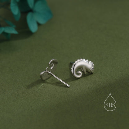 Chameleon Stud Earrings in Sterling Silver, Lizard Stud, Cute Animal Earrings, Nature Inspired Earrings