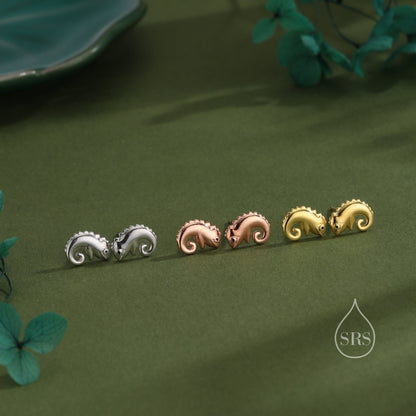 Chameleon Stud Earrings in Sterling Silver, Lizard Stud, Cute Animal Earrings, Nature Inspired Earrings