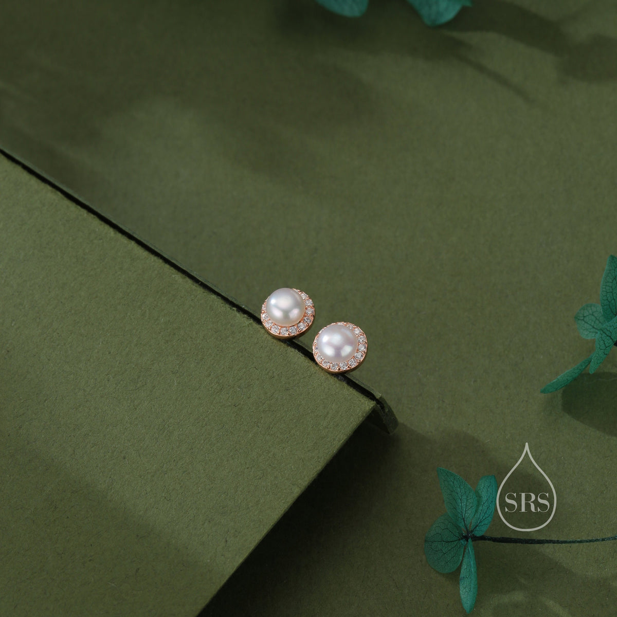 Freshwater Keshi Pearl Halo CZ Stud Earrings