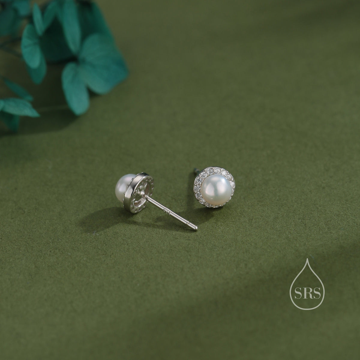 Freshwater Keshi Pearl Halo CZ Stud Earrings