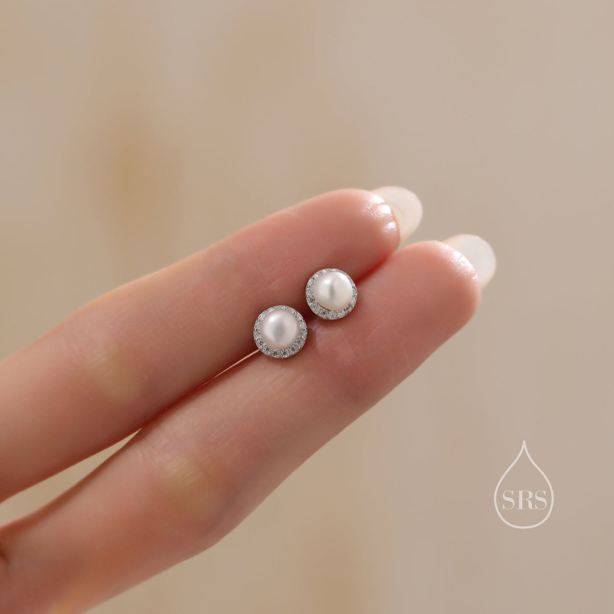 Freshwater Keshi Pearl Halo CZ Stud Earrings