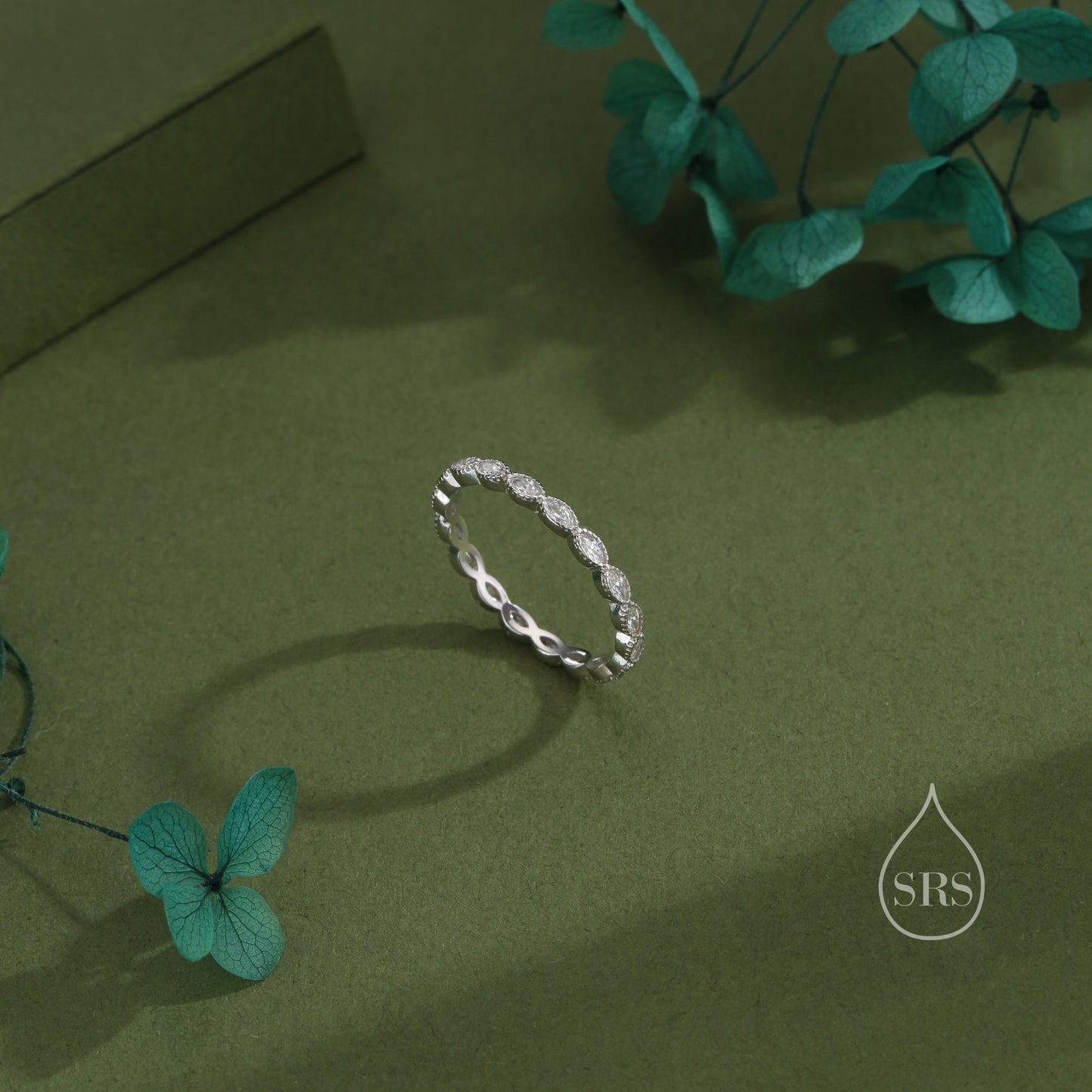 Marquise CZ Infinity Ring in Sterling Silver, Silver or Gold, Skinny Marquise Crystal Ring US 5 - 8