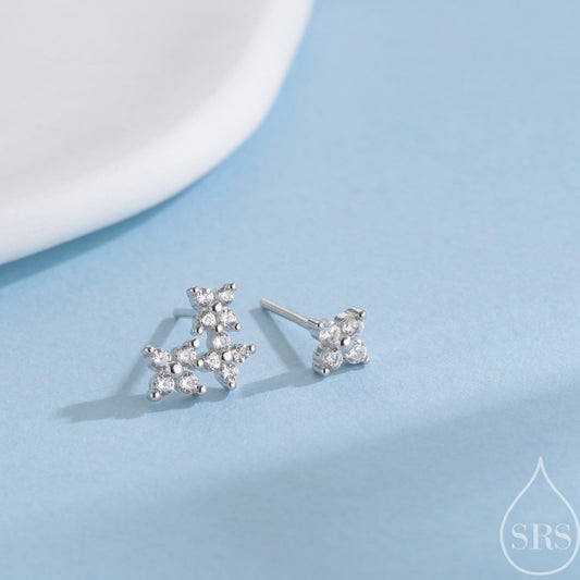 Asymmetric Hydrangea Flower Bouquet CZ Stud Earrings in Sterling Silver, Silver, Gold or Rose Gold, Mismatched CZ Flower Stud Earrings