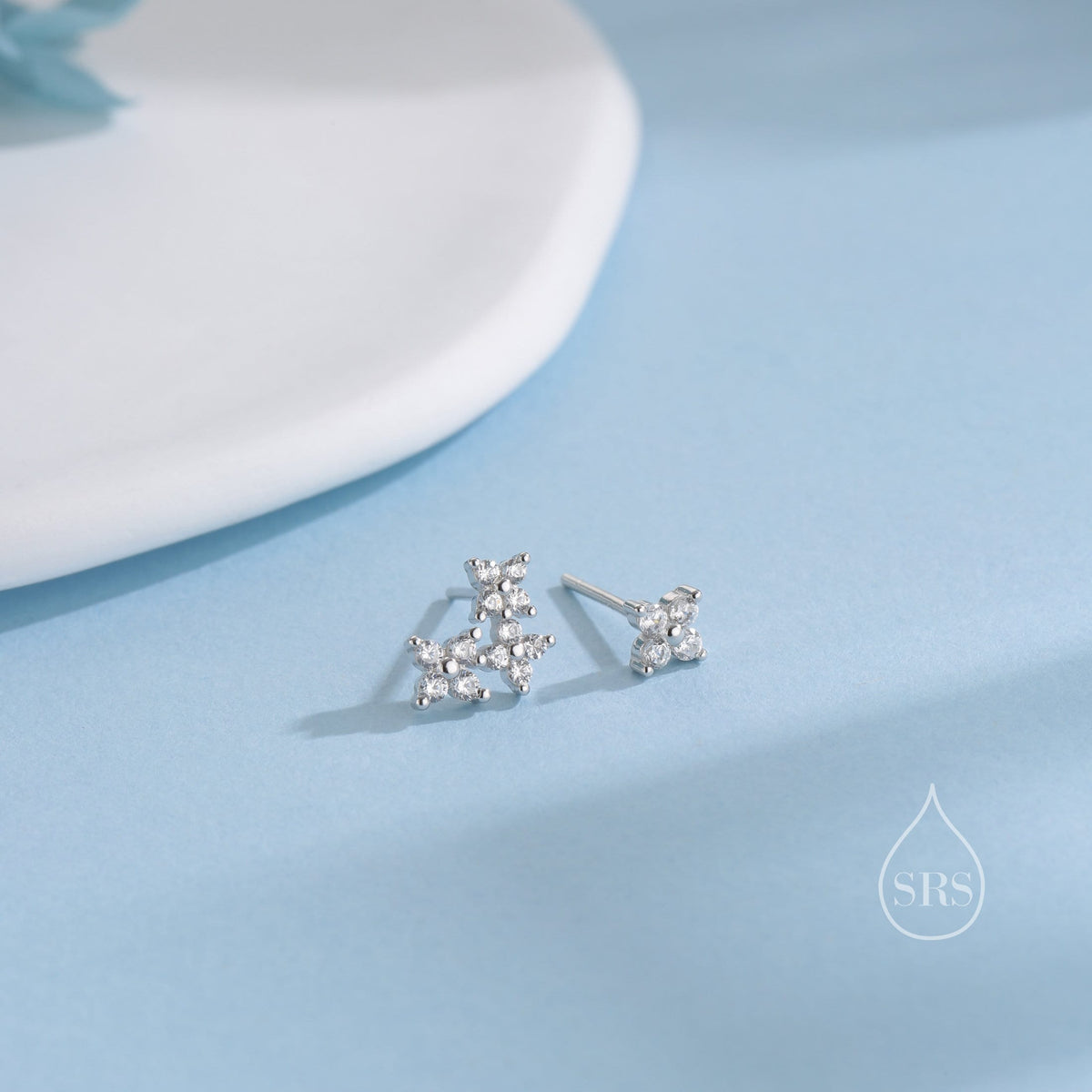 Asymmetric Hydrangea Flower Bouquet CZ Stud Earrings in Sterling Silver, Silver, Gold or Rose Gold, Mismatched CZ Flower Stud Earrings