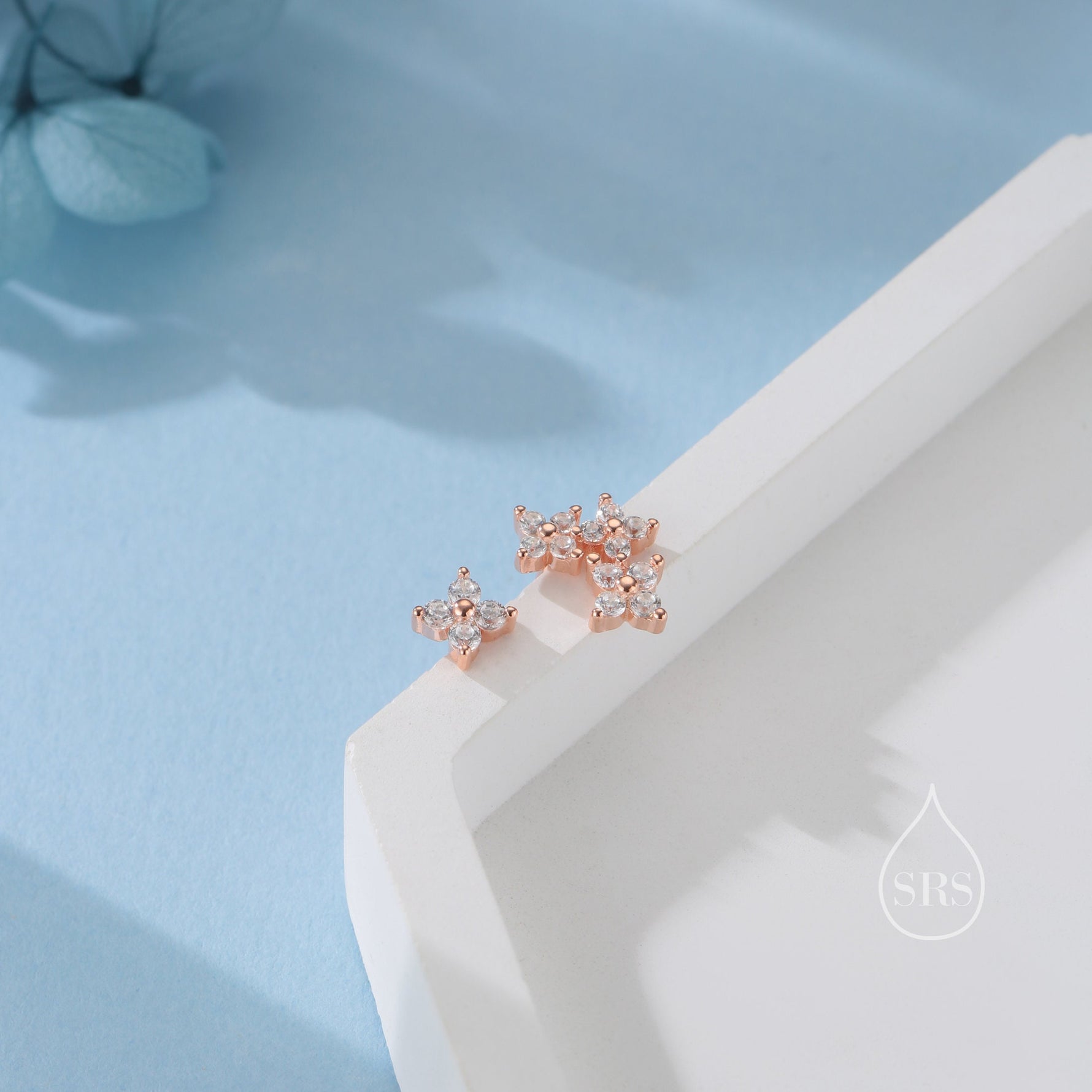 Asymmetric Hydrangea Flower Bouquet CZ Stud Earrings in Sterling Silver, Silver, Gold or Rose Gold, Mismatched CZ Flower Stud Earrings