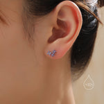 Asymmetric Hydrangea Flower Bouquet CZ Stud Earrings in Sterling Silver, Silver, Gold or Rose Gold, Mismatched Purple Flower Earrings