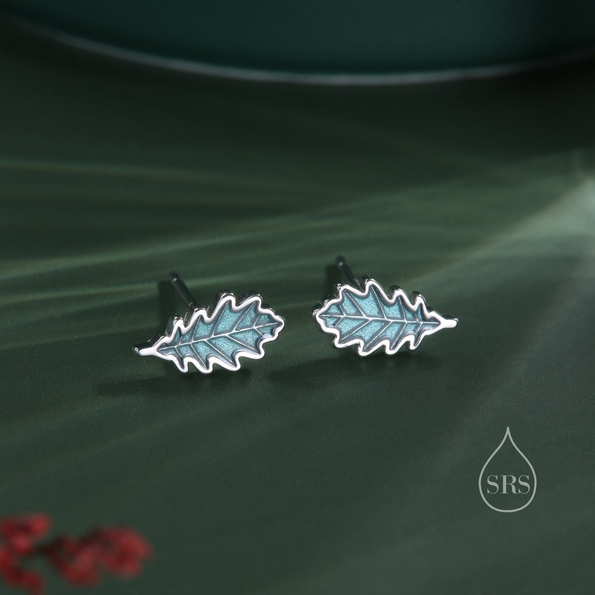 Enamel Oak Leaf Stud Earrings in Sterling Silver, Petite Acorn Leaf Earrings, Small Leaf Stud, Nature Inspired