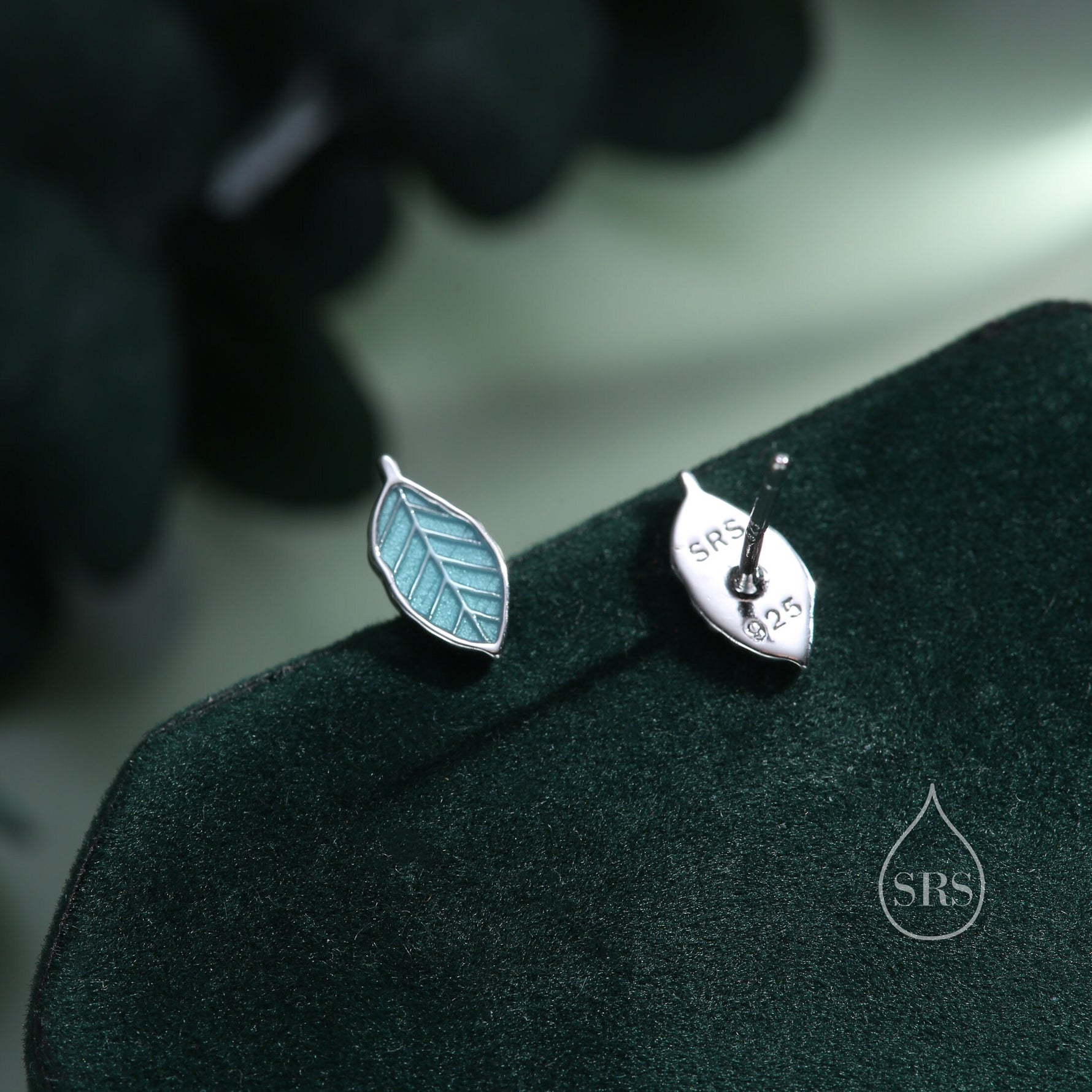 Enamel Beech Leaf Stud Earrings in Sterling Silver, Petite Beech Leaf Earrings, Small Leaf Stud, Nature Inspired