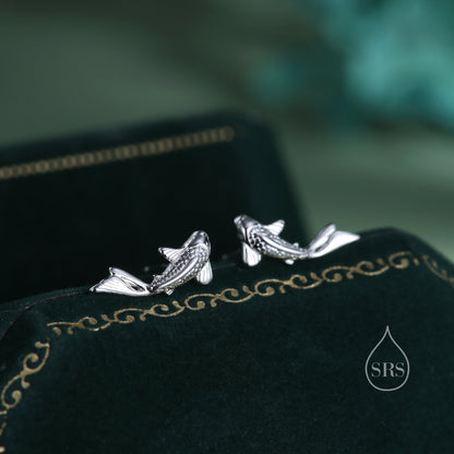 Koi Fish Stud Earrings in Sterling Silver, Silver or Gold or Rose Gold, Koi Fish Earrings