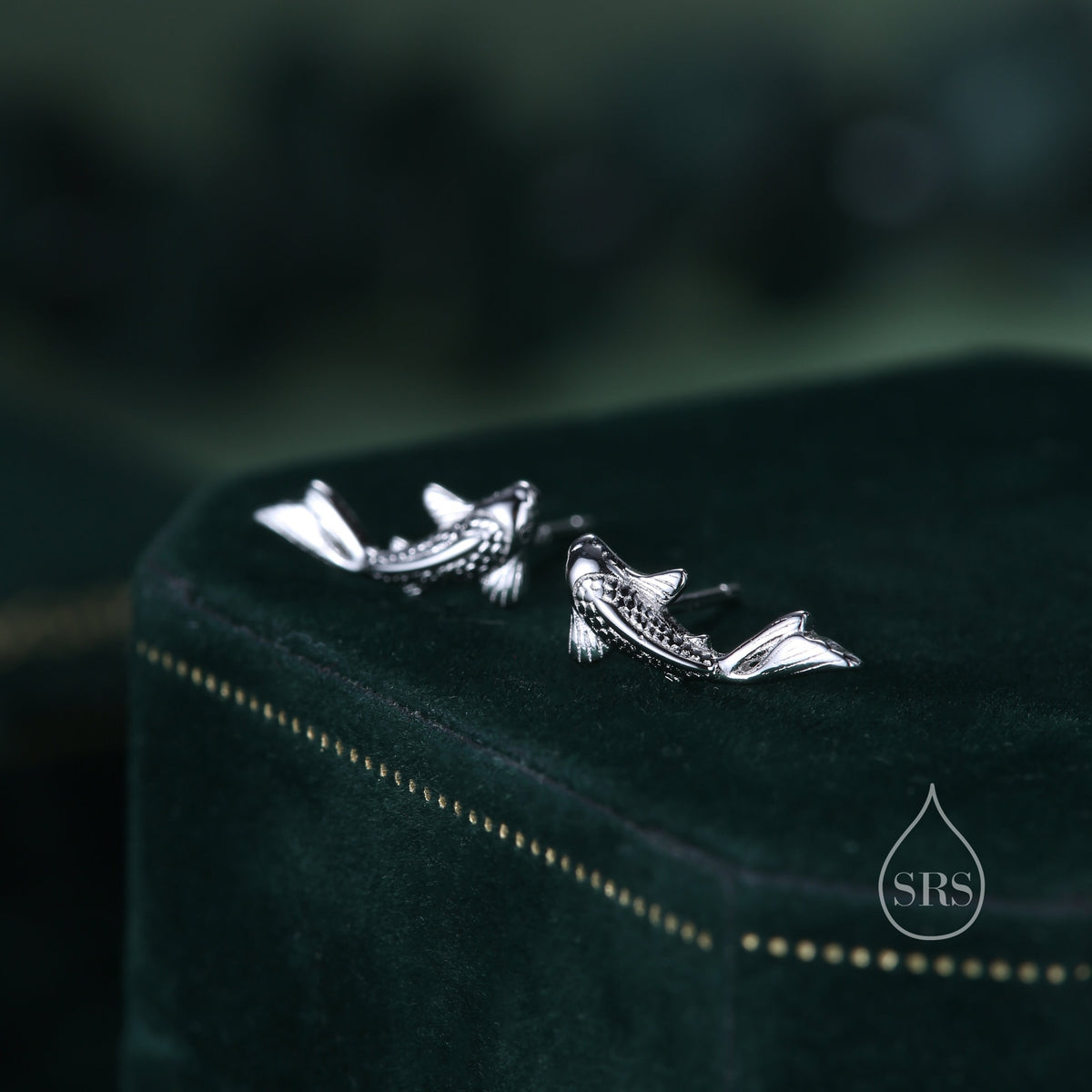 Koi Fish 18G Screw Back Earrings in Sterling Silver, Animal Earrings